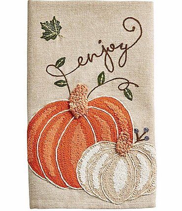 Image of Mud Pie Festive Fall Collection "Enjoy" Embroidered Pumpkin Towel