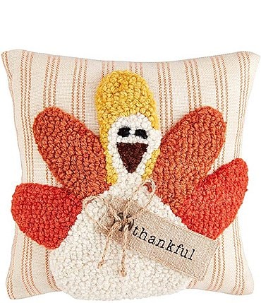 Image of Mud Pie Festive Fall Collection Turkey Hooked Wool Accent Pillow