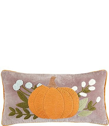 Image of Mud Pie Festive Fall Collection Velvet Pumpkin Lumbar Pillow