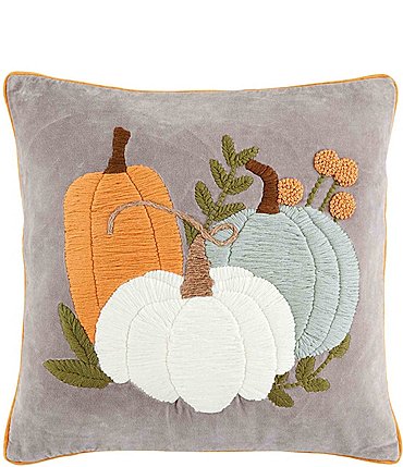 Image of Mud Pie Festive Fall Collection Velvet Pumpkin Square Pillow
