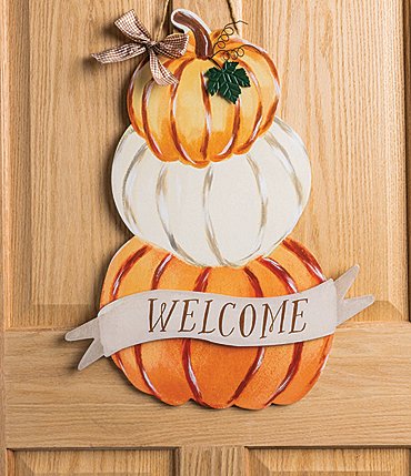 Image of Mud Pie Festive Fall Collection Welcome Pumpkin Stack Door Hanger