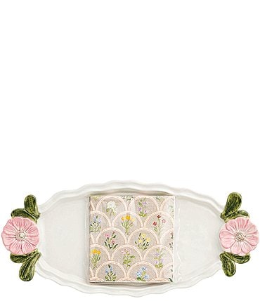 Image of Mud Pie Flower Handle Tray & Napkin Hostess Set