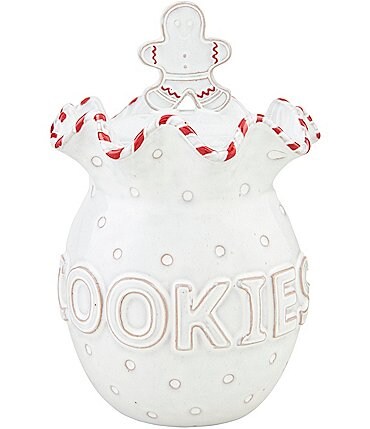 Image of Mud Pie Gingerbread Lane Collection Candy Cane Scalloped Trim Cookie Jar