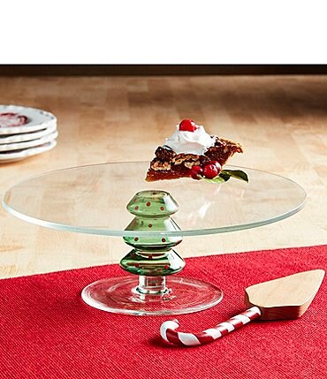 Image of Mud Pie Gingerbread Lane Collection Glass Tree Pedestal Cake Plate Server Set