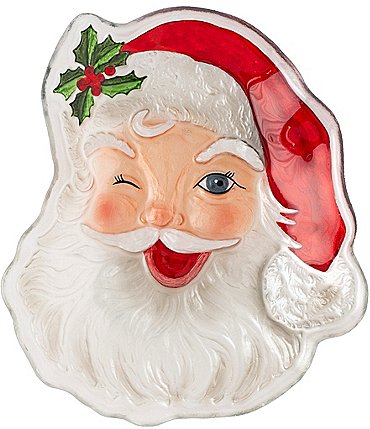 Image of Mud Pie Glass Vintage Santa Platter