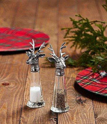 Image of Mud Pie Good Tidings Deer Salt & Pepper Set