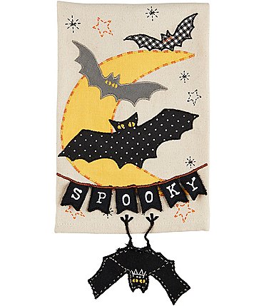 Image of Mud Pie Halloween Applique Bat with Dangle Leg Towel