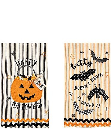 Image of Mud Pie Halloween Applique Pumpkin and Bat Towel Set