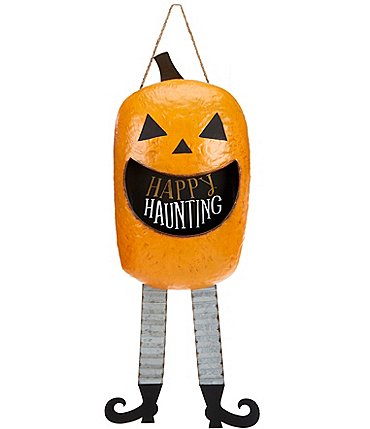 Image of Mud Pie Halloween Collection Happy Haunting Pumpkin Candy Door Hanger