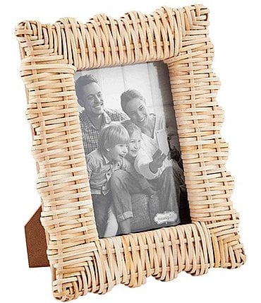 Image of Mud Pie Happy Everything Collection Scalloped Woven Rattan Picture Frame