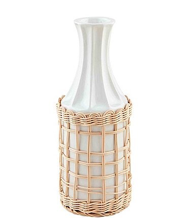 Image of Mud Pie Happy Everything Collection Tall Rattan Wrapped Ceramic Decor Vase