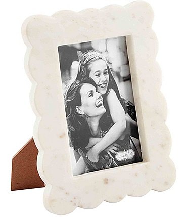 Image of Mud Pie Happy Everything Small Scalloped Marble 4x7 Picture Frame