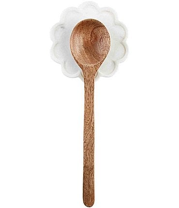 Image of Mud Pie Happy Everything Wood Scalloped Spoon Rest Set