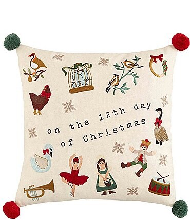 Image of Mud Pie Holiday Collection 12 Days of Christmas Embroidered Square Pillow