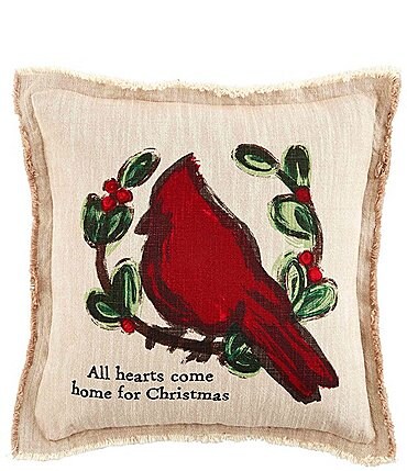 Image of Mud Pie Holiday Collection All Hearts Christmas Cardinal Pillow