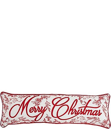 Image of Mud Pie Holiday Collection Embroidered Merry Christmas Toile Bolster Pillow