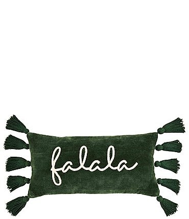 Image of Mud Pie Holiday Collection Fa La La Embroidered & Tasseled Velvet Pillow