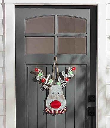 Image of Mud Pie Holiday Collection LED Light Up Tin Reindeer Door Hanger