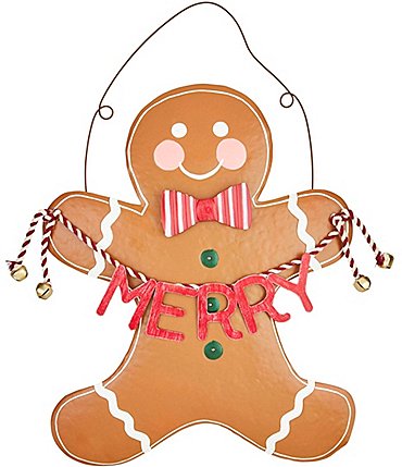 Image of Mud Pie Holiday Collection LED Lighted Gingerbread Door Hanger