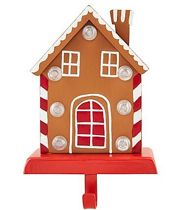 Image of Mud Pie Holiday Collection LED Lighted Gingerbread House Stocking Holder