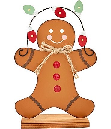 Image of Mud Pie Holiday Collection LED Lighted Small Tin Gingerbread Sitter