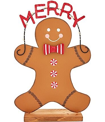 Image of Mud Pie Holiday Collection LED Lighted Tin Gingerbread Sitter