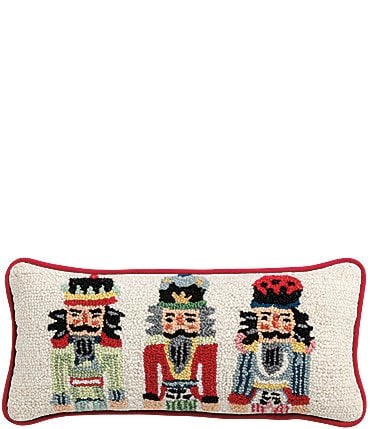 Image of Mud Pie Holiday Collection Nutcracker Hooked Wool Lumbar Pillow
