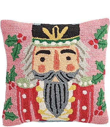 Image of Mud Pie Holiday Collection Nutcracker Hooked Wool Square Pillow