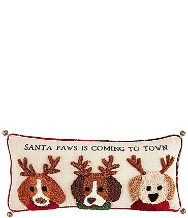 Image of Mud Pie Holiday Collection Santa Paws Hooked Pillow