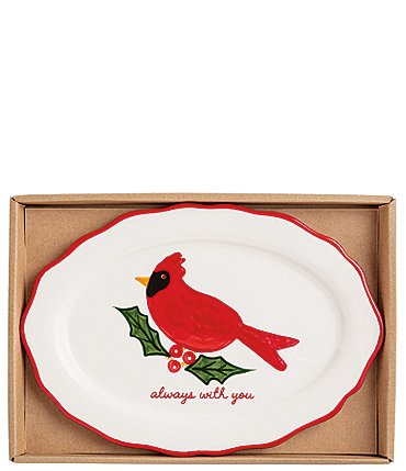 Image of Mud Pie Holly Christmas Cardinal Sentiment Plate