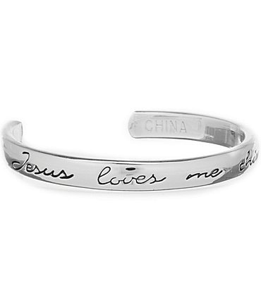 Image of Mud Pie Baby "Jesus Loves Me This I Know" Silverplated Cuff Bracelet