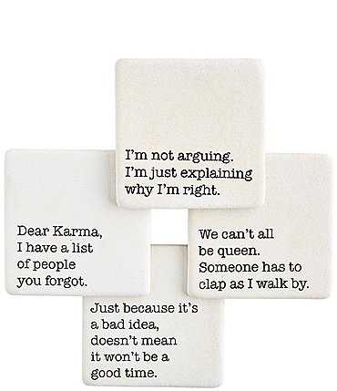 Image of Mud Pie Just Because Funny Phrases Printed Coasters, Set of 4