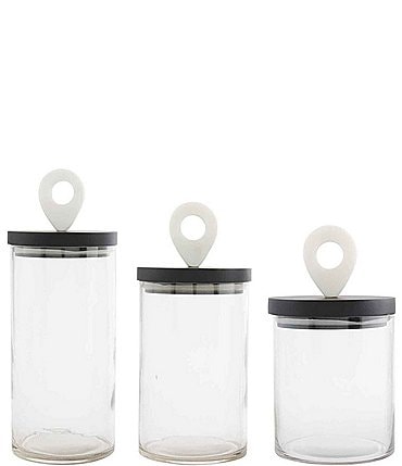Image of Mud Pie Mercantile Collection Black and White 3-Piece Glass Canister Set