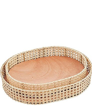 Image of Mud Pie Nested Woven Cane Tray Set