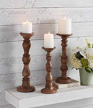 Image of Mud Pie Pine Hill Collection Beaded Wood Candlesticks