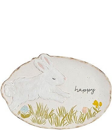 Image of Mud Pie Stoneware Happy Bunny Oval Platter