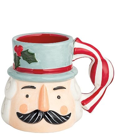 Image of Mud Pie Twas The Night Collection Blue Hat Candy Cane Handle Novelty Nutcracker Mug