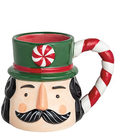 Image of Mud Pie Twas The Night Collection Green Hat Candy Cane Handle Novelty Nutcracker Mug