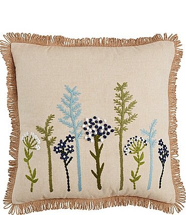 Image of Mud Pie Valencia Collection Square Floral Embroidered Trimmed Pillow