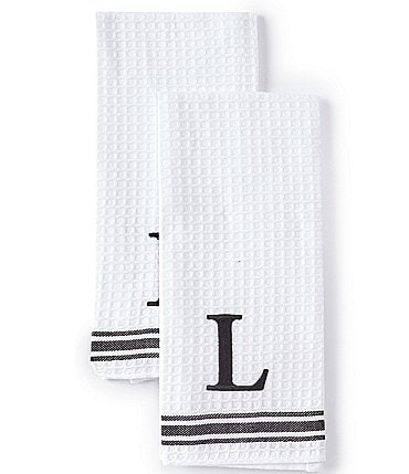 Image of Mud Pie Waffle Weave Initial Kitchen Towel, Set of 2