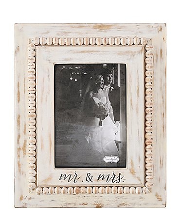 Image of Mud Pie Wedding Beaded Mr. & Mrs. 5" x 7" Whitewashed Picture Frame