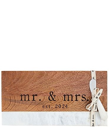 Image of Mud Pie Wedding Collection Mr &  Mrs Est. 2024 Wood Marble Cheeseboard Set