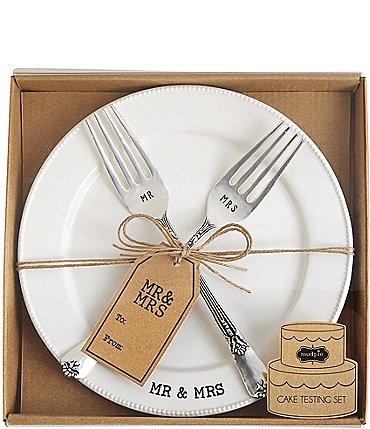 Image of Mud Pie Wedding Collection Mr. & Mrs. Cake Testing Plate with 2 Forks