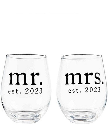 Image of Mud Pie Wedding Mr & Mrs Est 2023 Wine Glasses, Set of 2