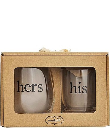 Image of Mud Pie Wedding Mr & Mrs Wine and Double Old-fashion Glass Set