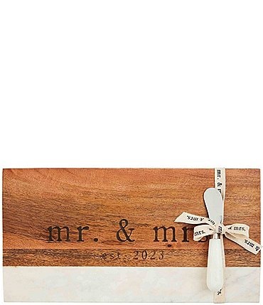 Image of Mud Pie Wedding Mr. & Mrs. Est 2023 Marble and Wood Board Set