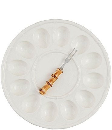 Image of Mud Pie White Bamboo Deviled Egg Tray Set