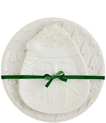 Image of Mud Pie White Christmas Collection Nested Santa Plate and Tree Platter Set
