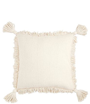 Image of Mud Pie White House Collection Fringe Cotton Tasseled Square Pillow