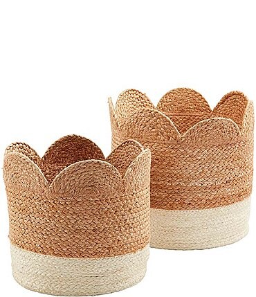 Image of Mud Pie White House Collection Natural/White Scalloped Edge Jute Basket, Set of 2